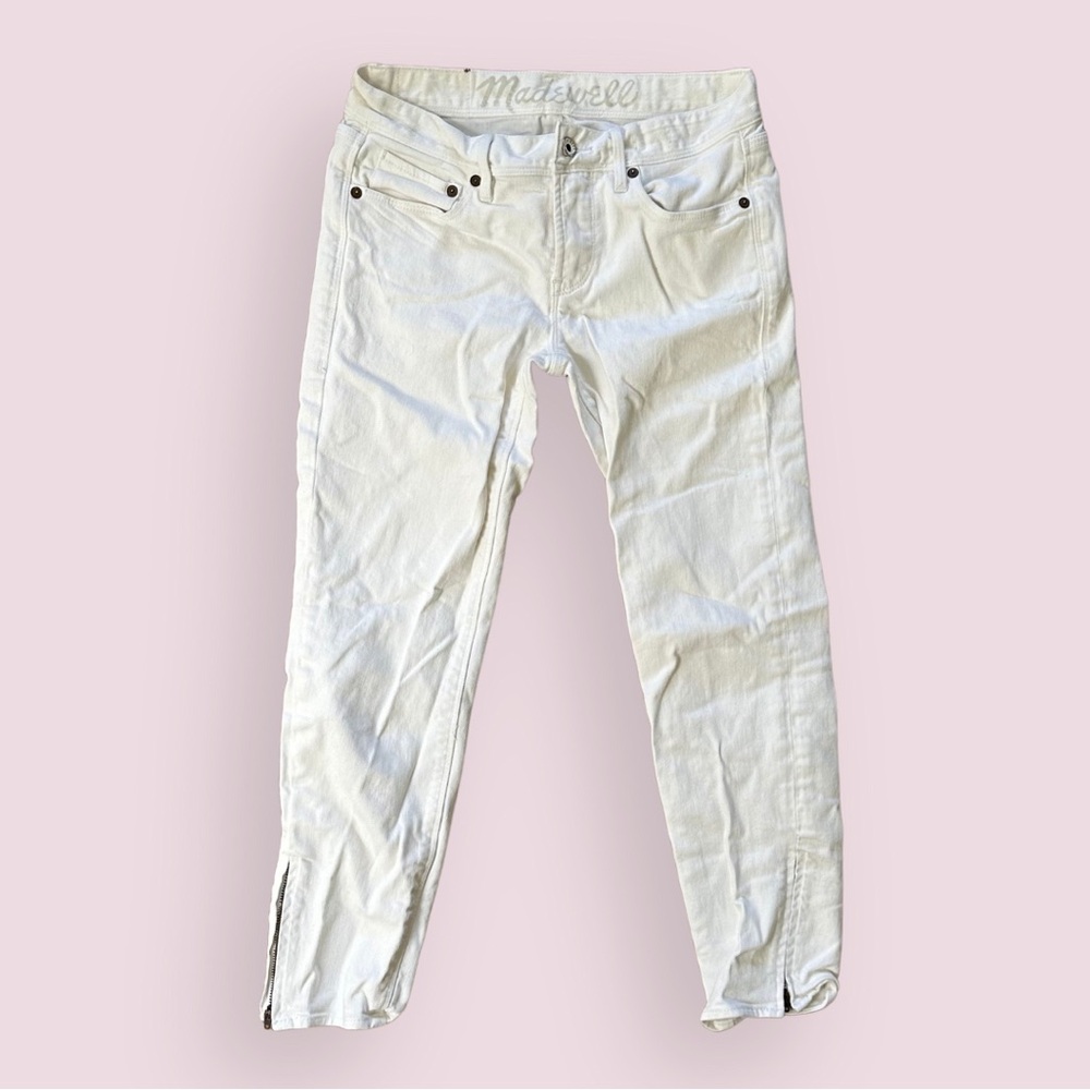 Madewell White Low Rise Ankle Skinny Jeans with Ankle Zippers (Size 27)